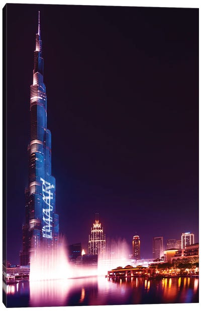 Dubai UAE - Burj Khalifa By Night Canvas Art Print - United Arab Emirates Art
