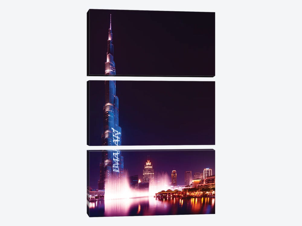 Dubai UAE - Burj Khalifa By Night by Philippe Hugonnard 3-piece Canvas Art Print