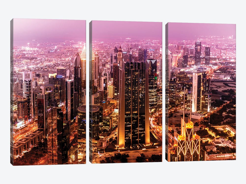 Dubai UAE - At Night by Philippe Hugonnard 3-piece Canvas Print