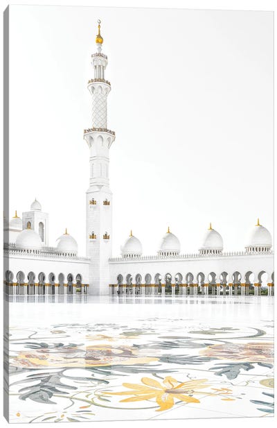 White Mosque - Courtyard Minaret Canvas Art Print - United Arab Emirates Art