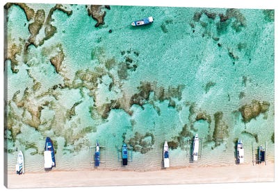 Aerial Summer - Coral Boats Canvas Art Print - Aerial Summer