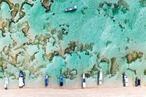 Aerial Beaches: Aerial Summer - Coral Boats by Philippe Hugonnard