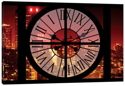 NYC Red Night Canvas Art Print - Clock Art