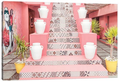 Pink Stairs Canvas Art Print - Stairs & Staircases