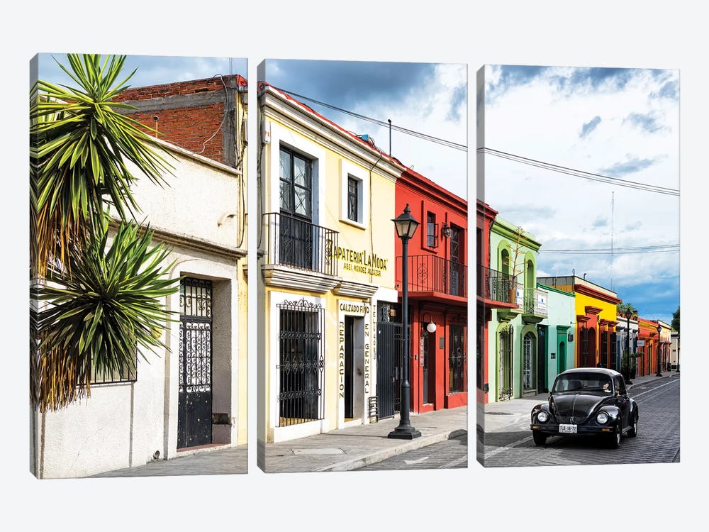 Colorful Facades And Black VW Beetle Car by Philippe Hugonnard 3-piece Art Print