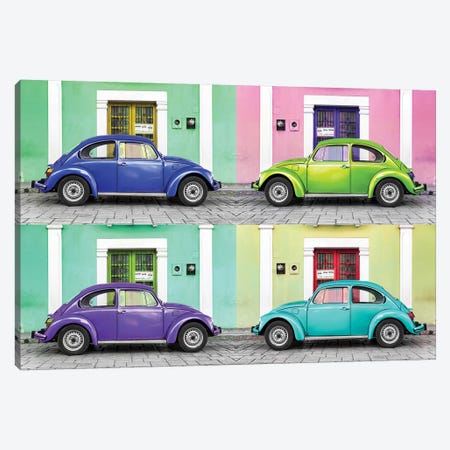 Four VW Beetle Cars I Canvas Print #PHD281} by Philippe Hugonnard Canvas Artwork