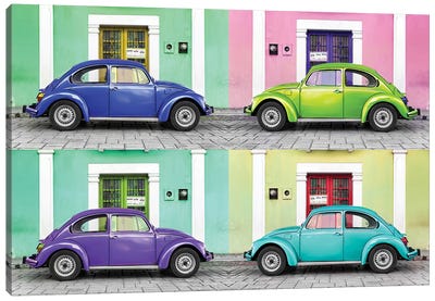 Four VW Beetle Cars I Canvas Art Print - Volkswagen