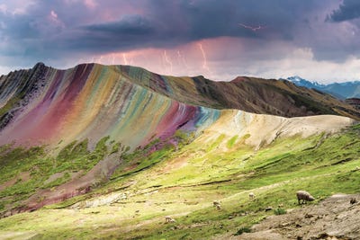 Thunderstorm On Palcoyo Rainbow Mountain by Philippe Hugonnard metal wall art