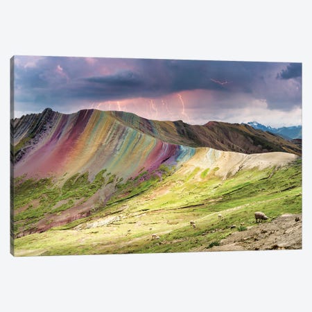 Thunderstorm On Palcoyo Rainbow Mountain Canvas Print #PHD2829} by Philippe Hugonnard Art Print