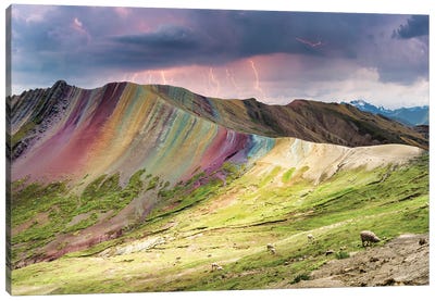 Thunderstorm On Palcoyo Rainbow Mountain Canvas Art Print - Layered Landscapes
