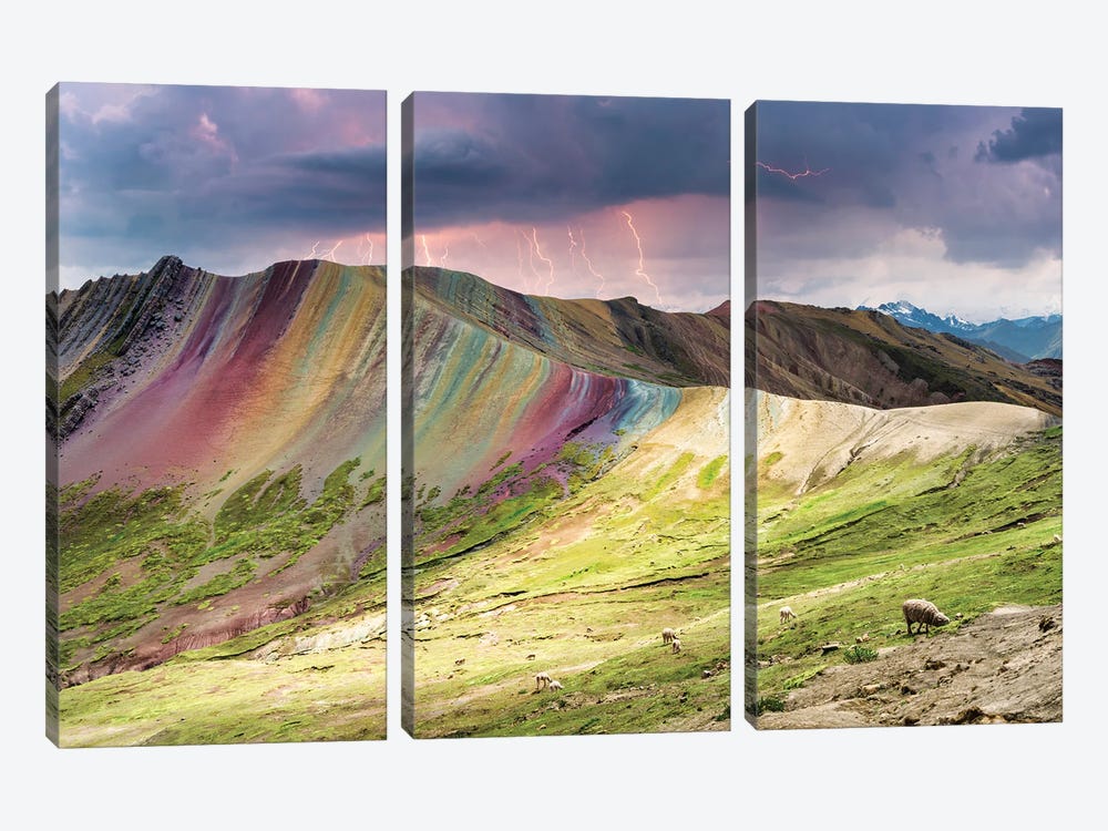 Thunderstorm On Palcoyo Rainbow Mountain by Philippe Hugonnard 3-piece Canvas Art