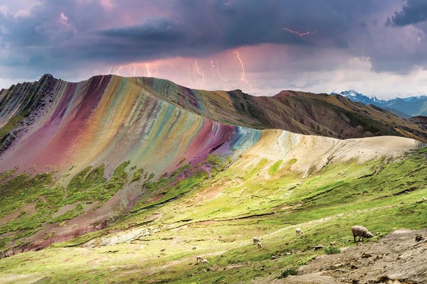 Large Wall Art & Big Canvas Prints: Thunderstorm On Palcoyo Rainbow Mountain by Philippe Hugonnard
