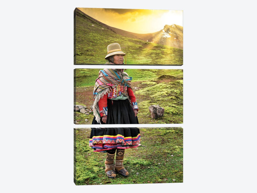 Quechua Old Woman by Philippe Hugonnard 3-piece Canvas Print