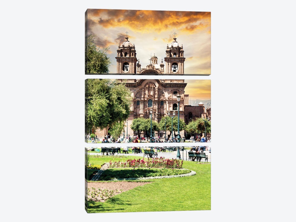 Cusco Cathedral At Sunset by Philippe Hugonnard 3-piece Canvas Print