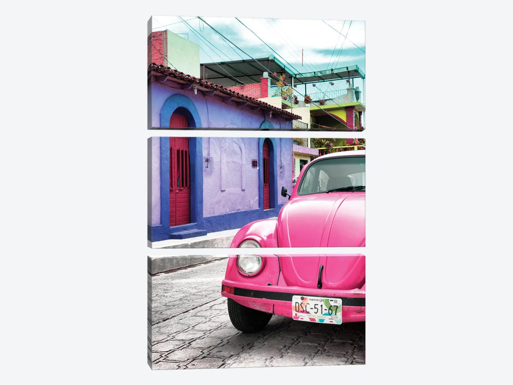 Pink VW Beetle Car by Philippe Hugonnard 3-piece Art Print