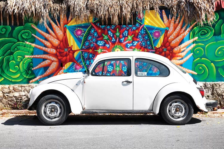 White VW Beetle Car In Cancun