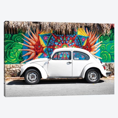 White VW Beetle Car In Cancun Canvas Print #PHD296} by Philippe Hugonnard Canvas Wall Art