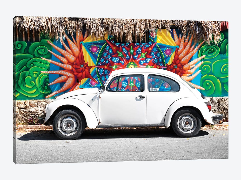 White VW Beetle Car In Cancun by Philippe Hugonnard 1-piece Canvas Wall Art