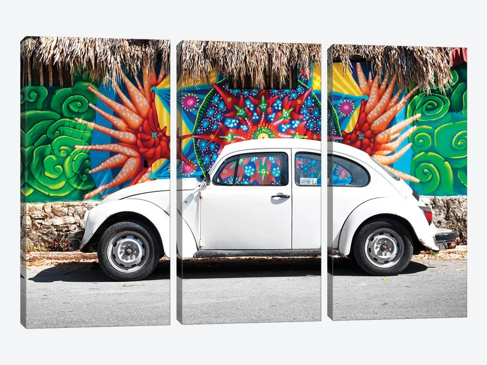 White VW Beetle Car In Cancun by Philippe Hugonnard 3-piece Canvas Art