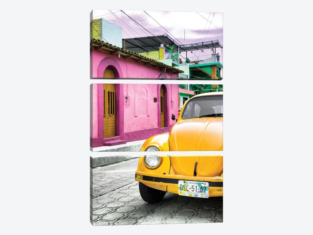 Yellow VW Beetle Car by Philippe Hugonnard 3-piece Canvas Print