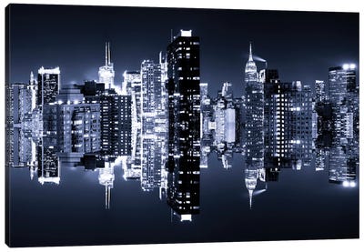 Manhattan Skyline - Blue Night Canvas Art Print - Double Exposure Photography