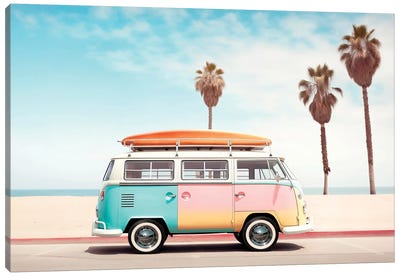 VW Van On The Beach Canvas Art Print - Philippe Hugonnard