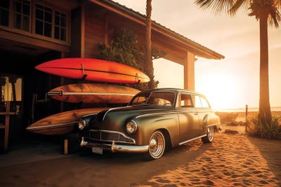 Vintage Car Sunset Beach by Philippe Hugonnard canvas print