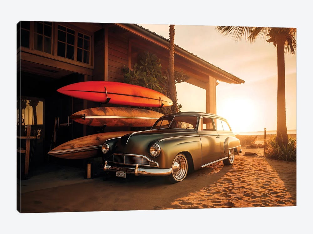 Vintage Car Sunset Beach by Philippe Hugonnard 1-piece Canvas Artwork