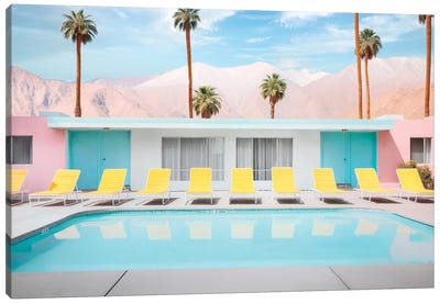 Palm Springs Pool Day Canvas Art Print - Swimming Art