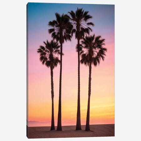 Beach Sunset Palms Canvas Print #PHD3084} by Philippe Hugonnard Canvas Art Print