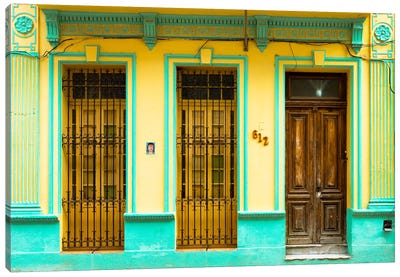 612 Street Havana - Yellow & Green Canvas Art Print - Cuba Fuerte