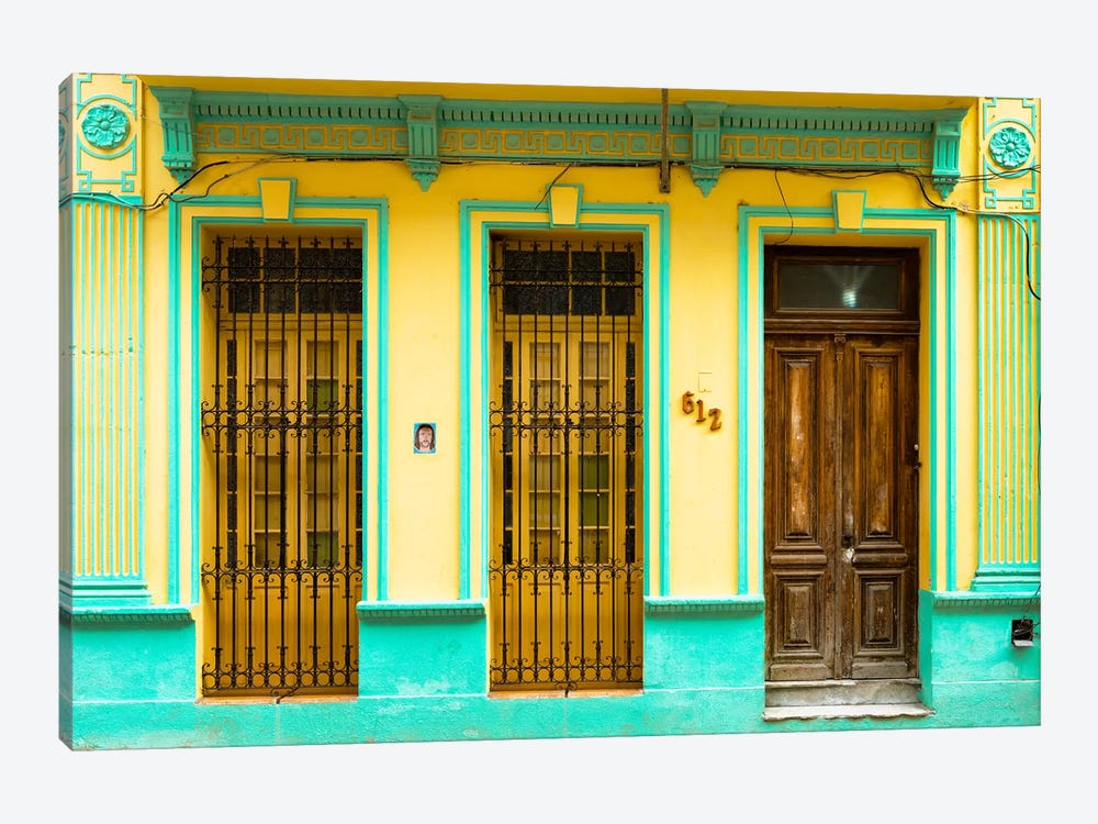 612 Street Havana - Yellow & Green by Philippe Hugonnard 1-piece Canvas Art Print