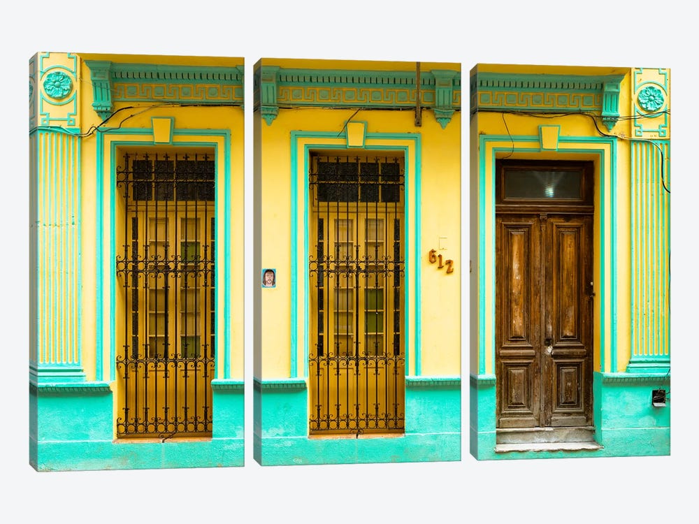 612 Street Havana - Yellow & Green by Philippe Hugonnard 3-piece Canvas Print