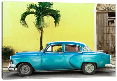 Beautiful Retro Blue Car Canvas Art Print - Cuba Fuerte