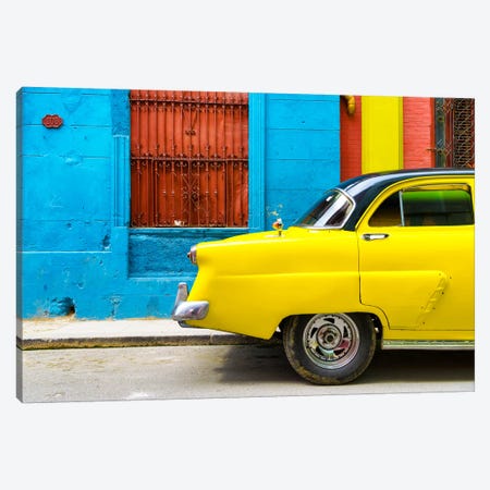 Close-up of Yellow Taxi of Havana II Canvas Print #PHD332} by Philippe Hugonnard Canvas Wall Art