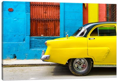 Close-up of Yellow Taxi of Havana II Canvas Art Print - Cuba Fuerte