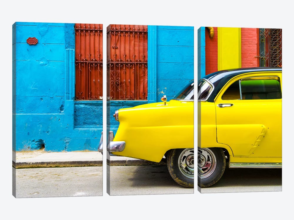 Close-up of Yellow Taxi of Havana II by Philippe Hugonnard 3-piece Canvas Art Print