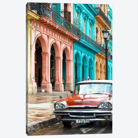 Colorful Buildings and Red Taxi Car Canvas Print #PHD333} by Philippe Hugonnard Canvas Art
