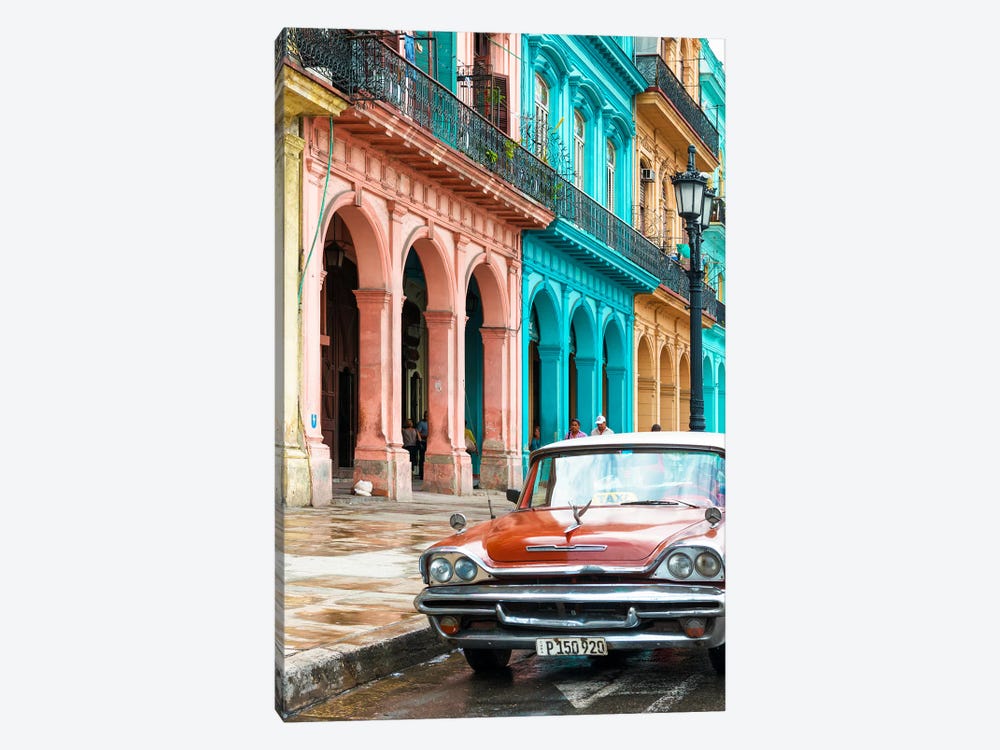 Colorful Buildings and Red Taxi Car 1-piece Canvas Art