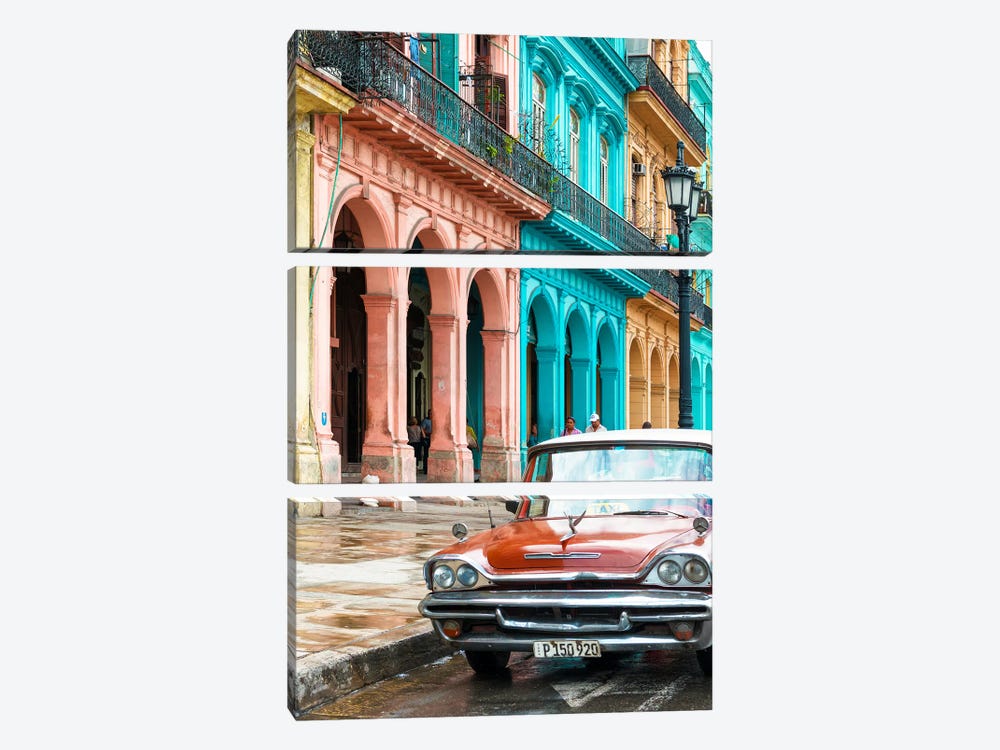 Colorful Buildings and Red Taxi Car by Philippe Hugonnard 3-piece Canvas Artwork