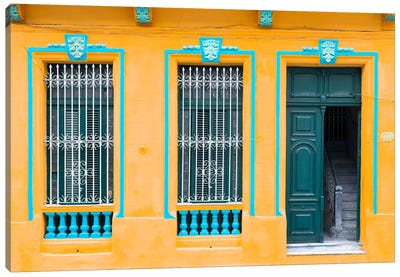 Havana Orange Façade Canvas Art Print - Cuba Fuerte