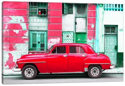 Red Classic American Car Canvas Art Print - Cuba Fuerte