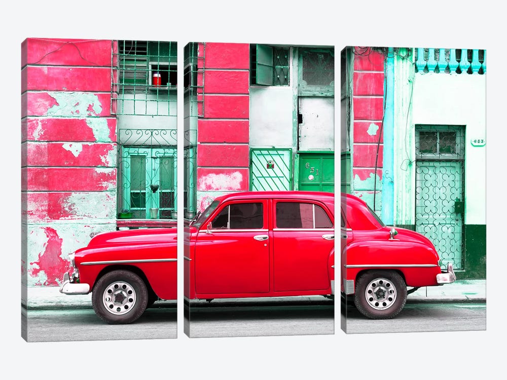 Red Classic American Car by Philippe Hugonnard 3-piece Canvas Wall Art