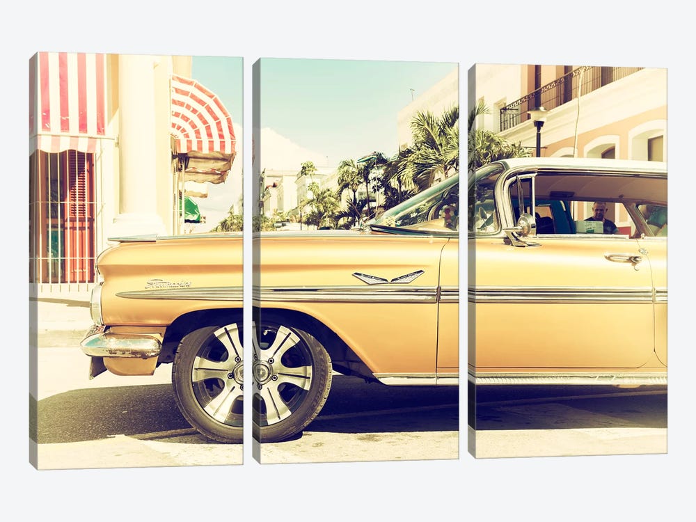 Vintage Yellow Car by Philippe Hugonnard 3-piece Canvas Art