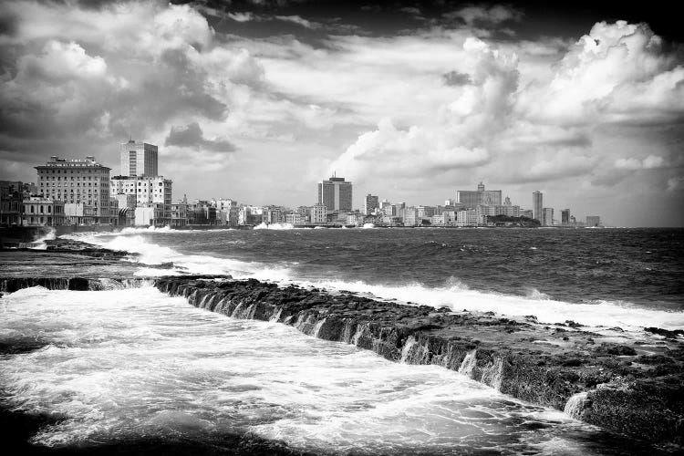 Malecon Wall of Havana in B&W