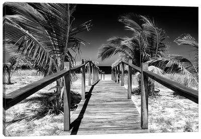 Wooden Pier on Tropical Beach VI in B&W Canvas Art Print - Cuba Art