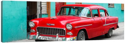Beautiful Classic American Red Car Canvas Art Print - Cuba Fuerte