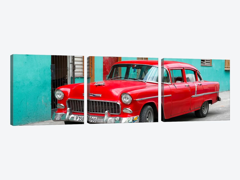 Beautiful Classic American Red Car 3-piece Canvas Art Print