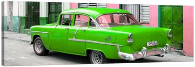 Cuban Green Classic Car in Havana Canvas Art Print - Cuba Fuerte