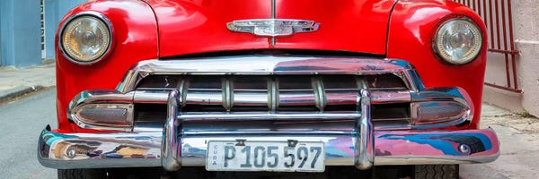 Cuba: Detail on Red Classic Chevy by Philippe Hugonnard